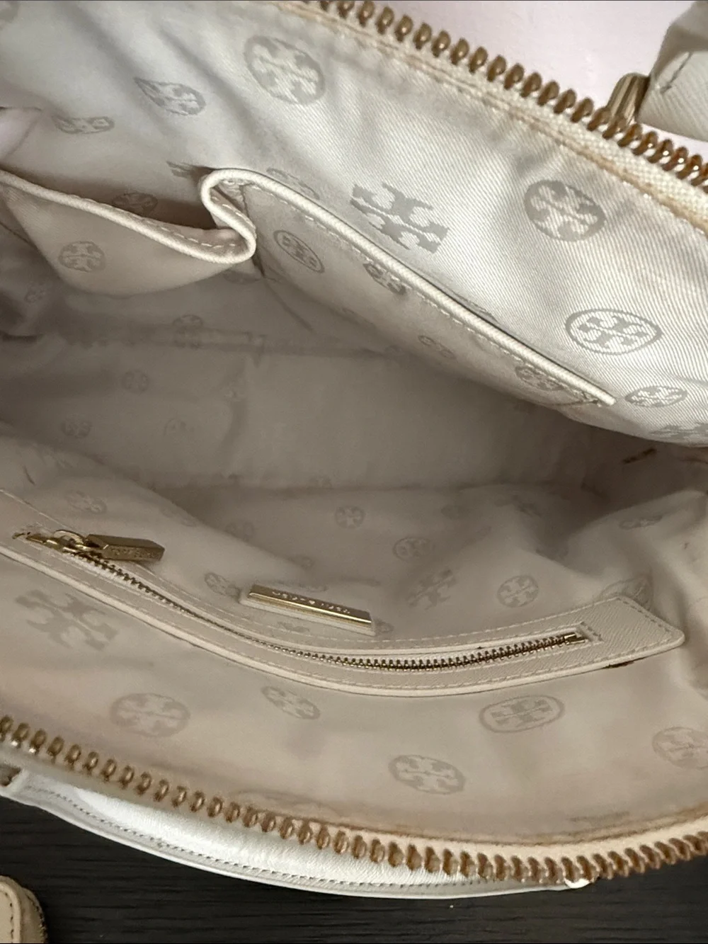 Tory Burch Cream Perforated Dome Satchel with Matching Wallet